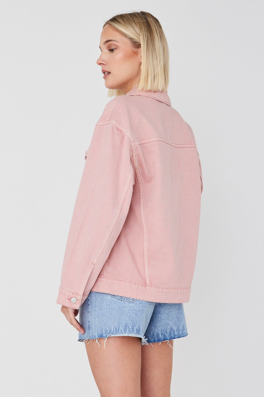 Always Mushroom Pink Denim Jacket - Women's Vintage Style Distressed Denim Jacket for Casual Outfits & Streetwear Fashion