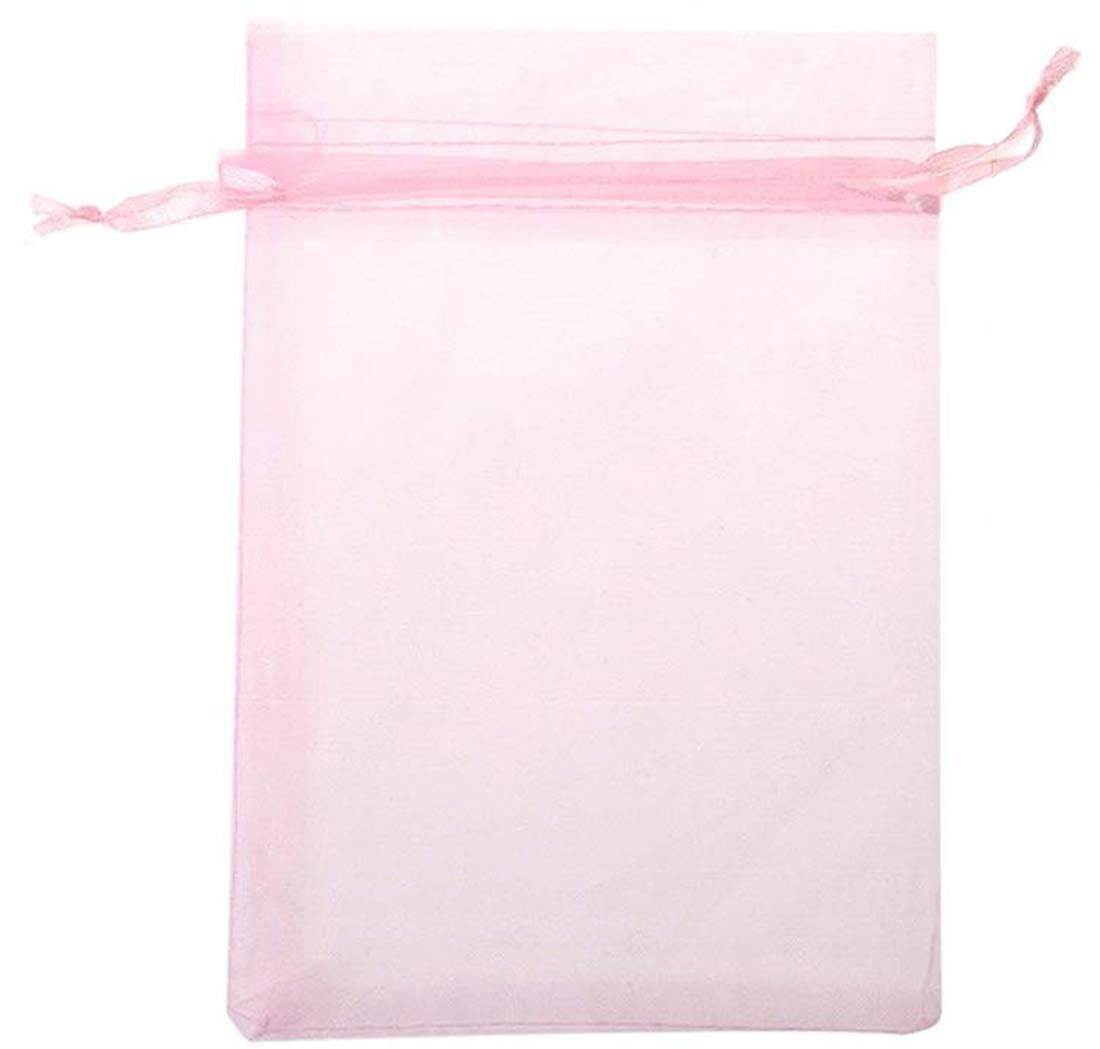 100 Pcs 4x6 Inches Pink Organza Gift Bags with Drawstring Satin Ribbon - Sheer See-Through Fabric Favor Pouches for Baby Shower, Wedding, Party Favors, Holiday Gifts, Jewelry Storage & Card Deck Packaging - Perfect for Bridal Showers, Birthday Presents and Christmas Gift Wrapping