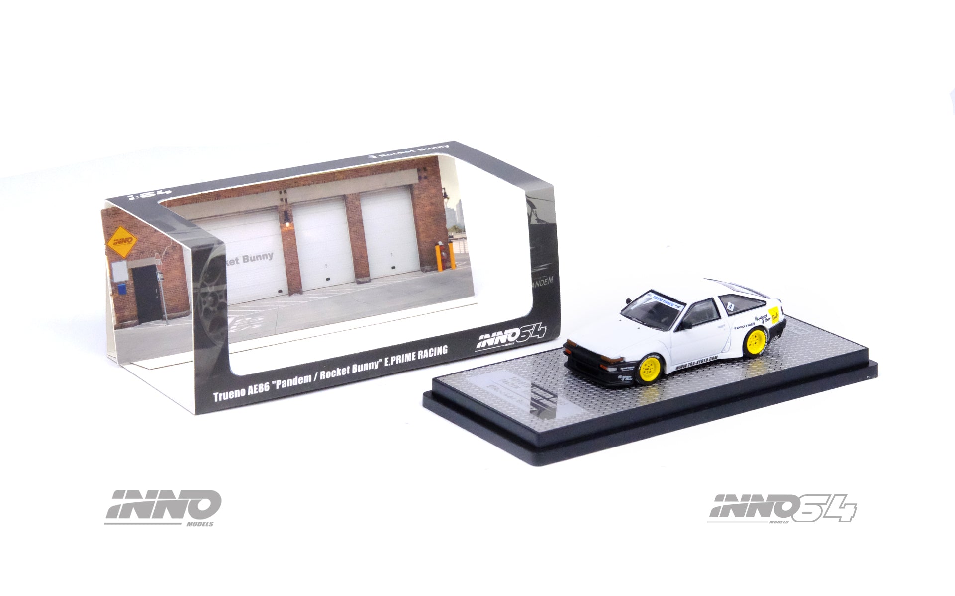 INNO64 1/64 Scale Diecast Model - Toyota Corolla Trueno AE86 with Pandem Rocket Bunny Body Kit (White) - Perfect for Car Collectors, Display & Racing Enthusiasts