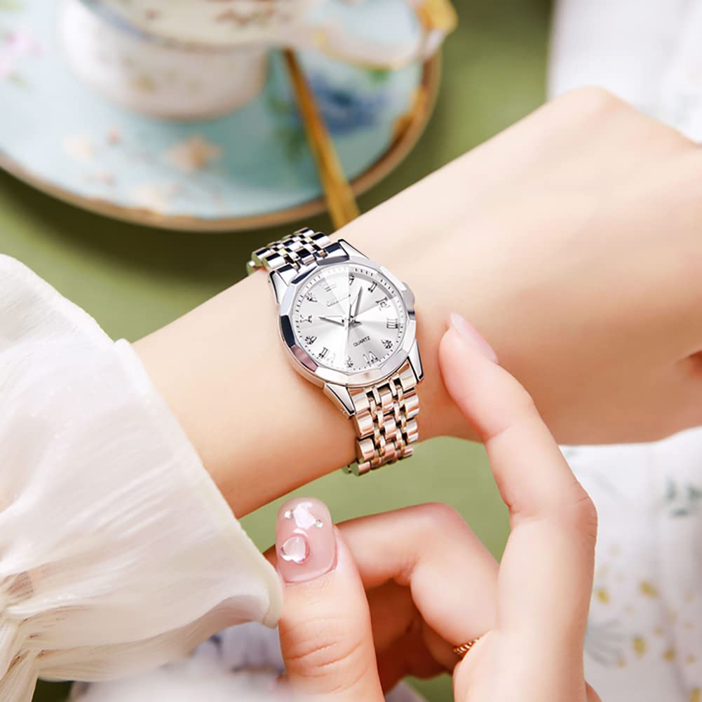 OLEVS Women's Fashion Stainless Steel Analog Quartz Watch - Elegant Small Wrist Watch for Ladies, Perfect for Office, Party & Daily Wear
