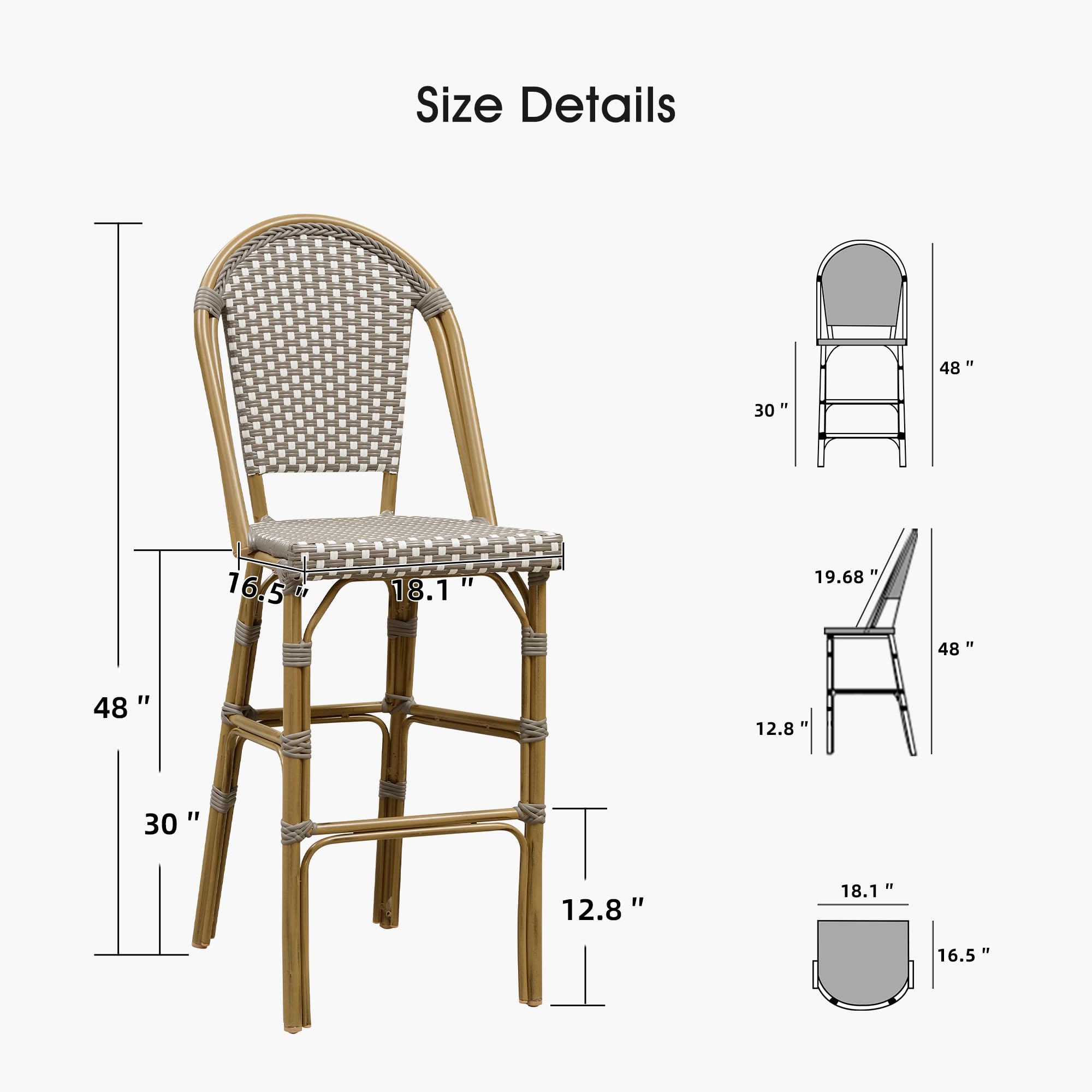 PURPLE LEAF Set of 2 French Style Bar Stools - 30