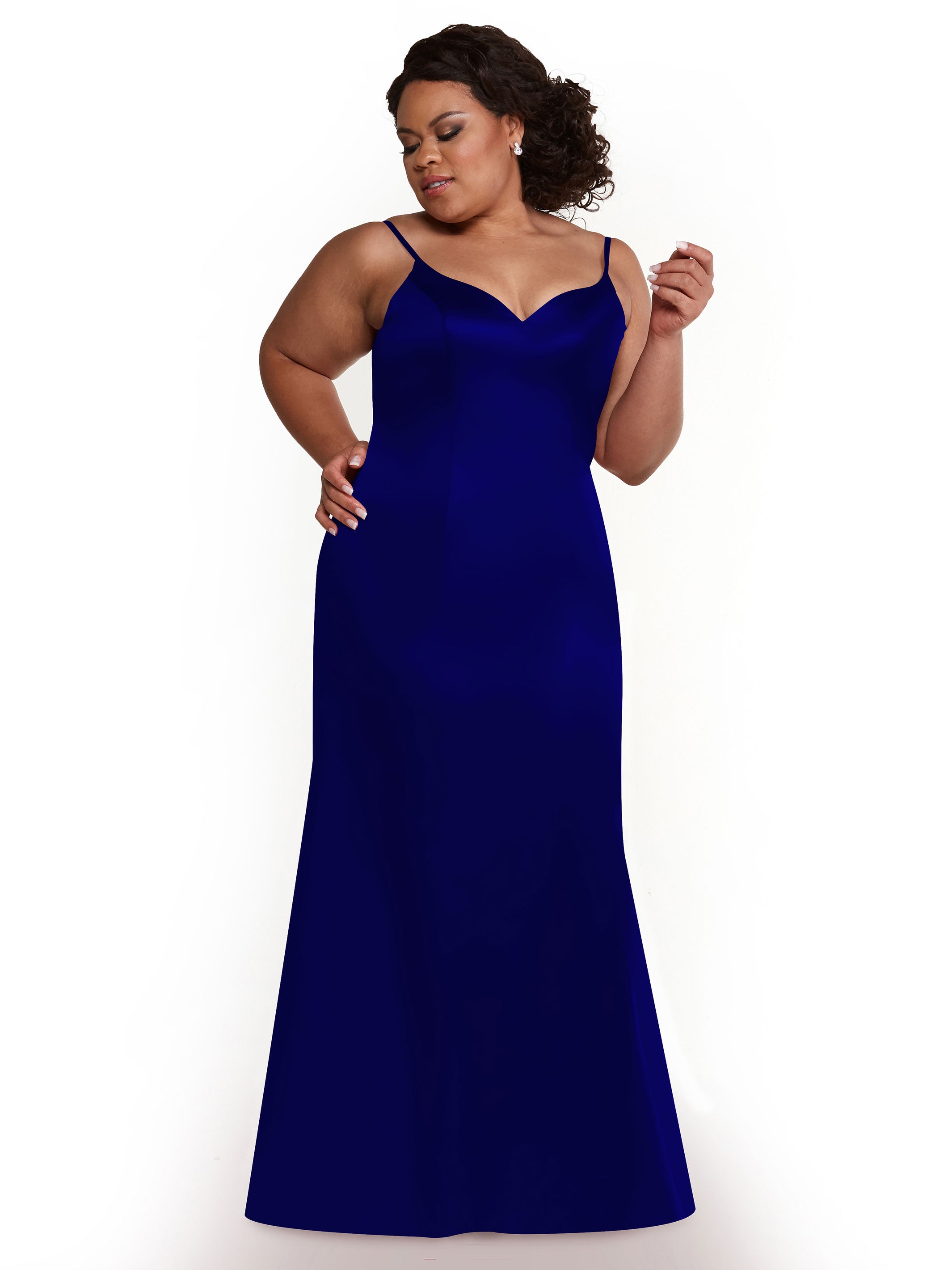 Elegant 80132 Fit and Flare Satin Bridesmaid Dress with Thigh High Slit - Perfect for Weddings, Proms, and Formal Events