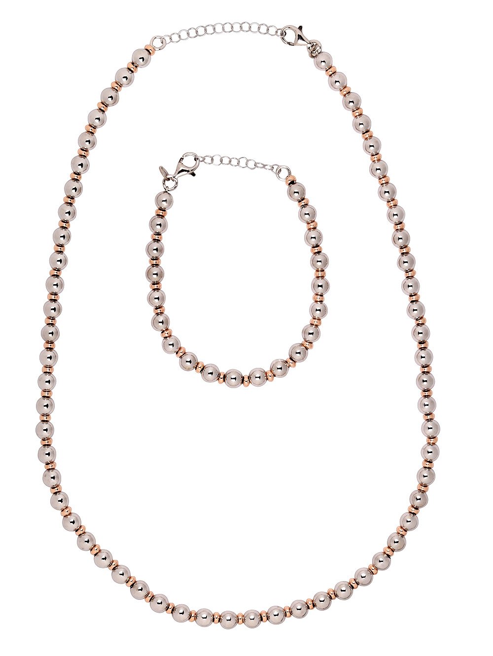 Sterling Silver Gold Plated Ball Strand Necklace & Bracelet Set - 17