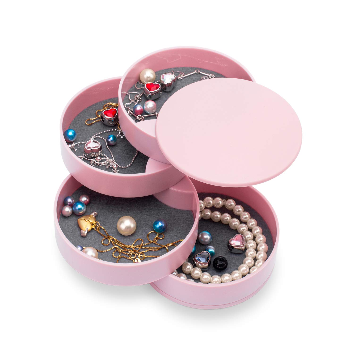 HengLiSam 4-Layer Rotating Jewelry Organizer Box with Lid - Premium Jewelry Storage for Earrings, Rings, Bracelets & Accessories | Perfect for Travel, Vanity & Gift Giving