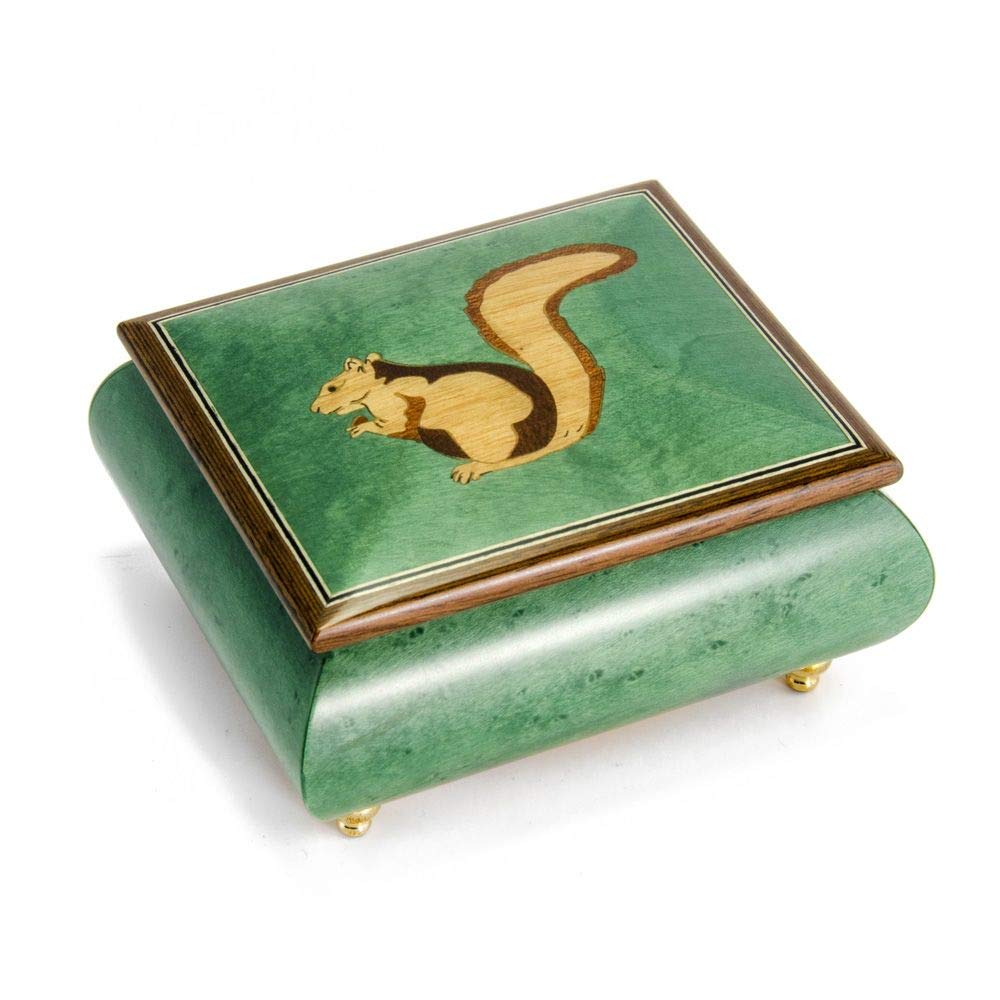 Forest Green Adorable Squirrel Wood Inlay 18-Note Musical Jewelry Box with Multiple Song Options - Perfect Gift for Daddy's Little Girl | Birthday, Anniversary & Keepsake Present
