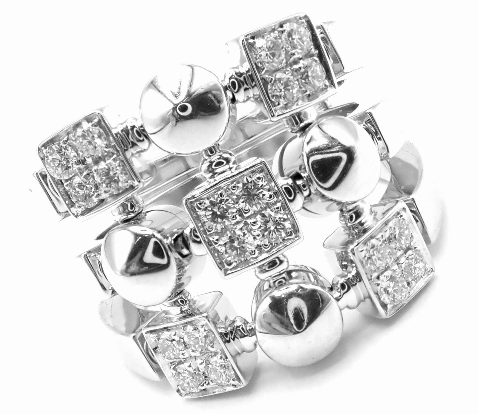 Authentic Bvlgari Bulgari 18k White Gold Lucea Diamond Band Ring - Luxury Wedding & Engagement Jewelry for Women