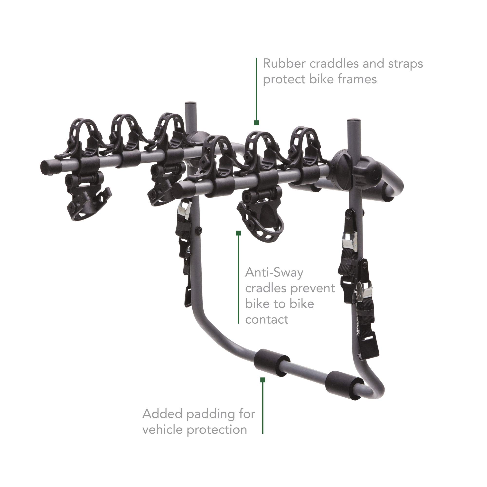 SportRack Pursuit Anti-Sway Trunk Mount Bike Rack - 2-Bike Carrier for Cars & SUVs - Secure Transport for Road Trips & Outdoor Adventures