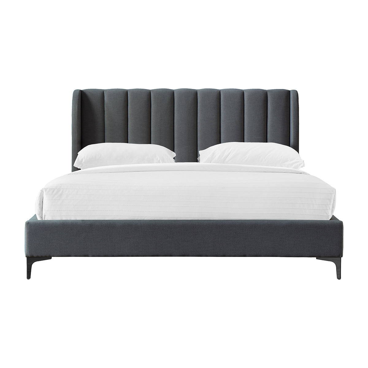 Premium Georgia Fabric King Size Bed Frame - Luxurious Upholstered Headboard & Sturdy Metal Frame for Master Bedroom & Guest Room Decor