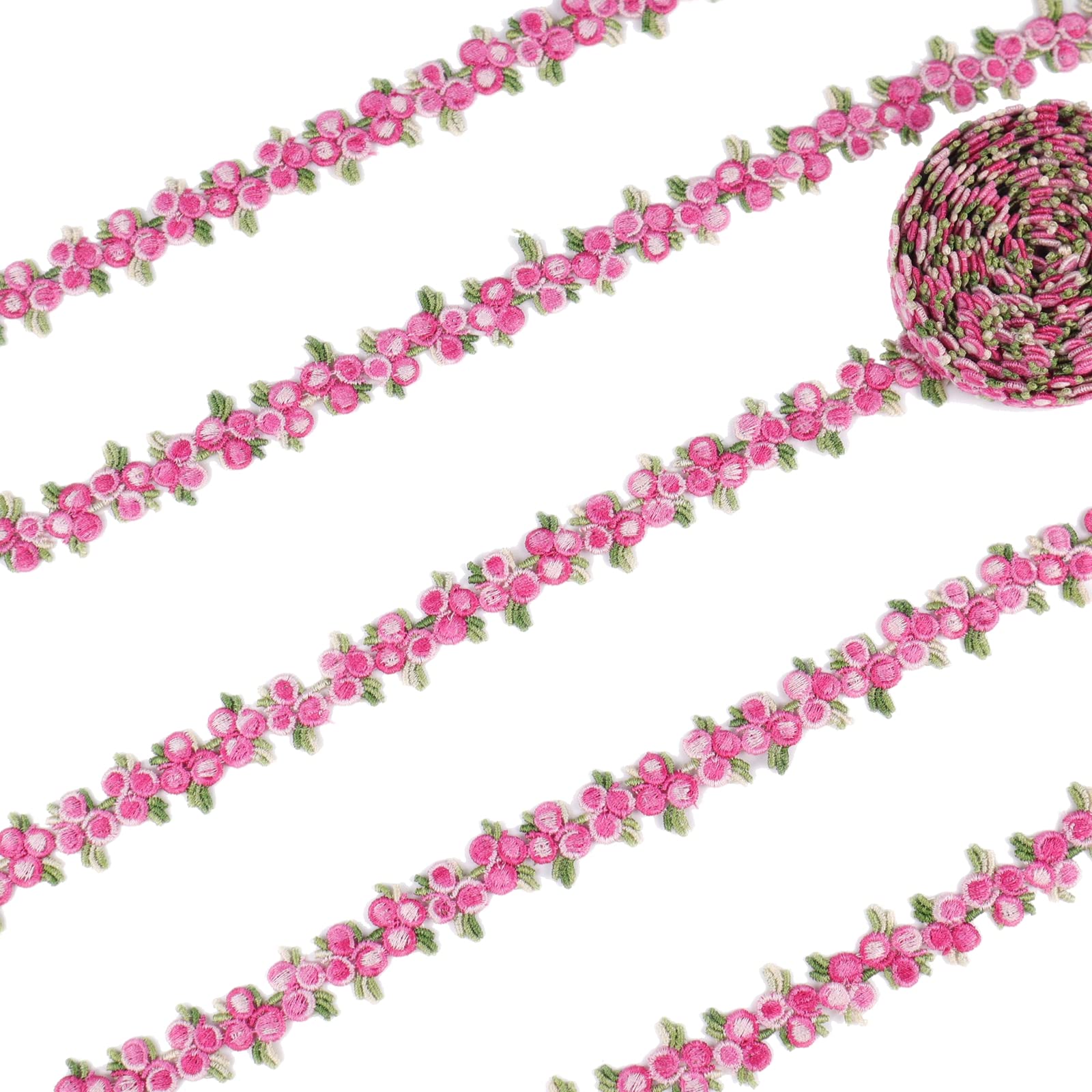 10 Yards Floral Lace Ribbon Trim - Dark Pink Embroidery Lace for Sewing, Crafting, Wedding Dress & Home Decoration | Perfect for DIY Projects, Bridal Gowns, and Scrapbooking