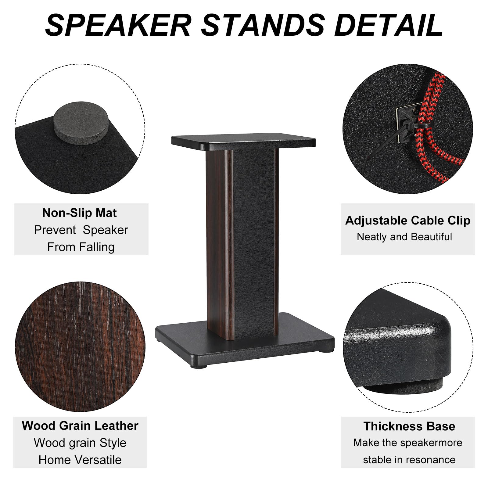 Premium Wood Grain Speaker Stands 1 Pair - 15.7 Inch (40cm) Universal Small Speaker Stands with Hollow Design for Enhanced Audio - Perfect for Home Theater, Cinema, and Bookshelf Speakers | Ideal for Living Room, Bedroom, and Studio Setup