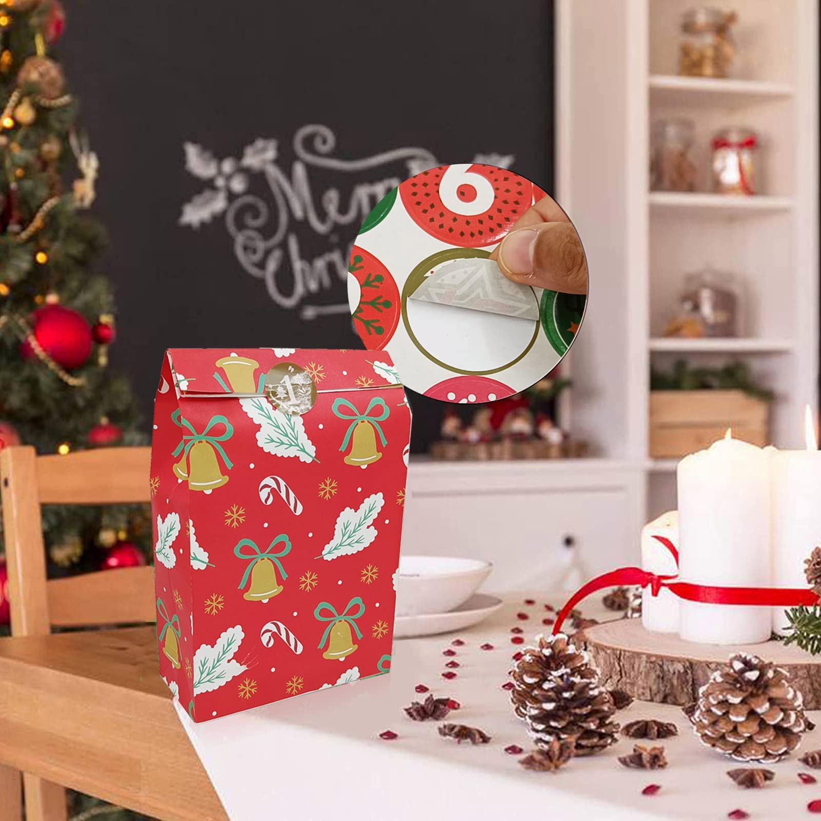24 Pcs Christmas Treat Bags with Stickers for Holiday Party & Gifts