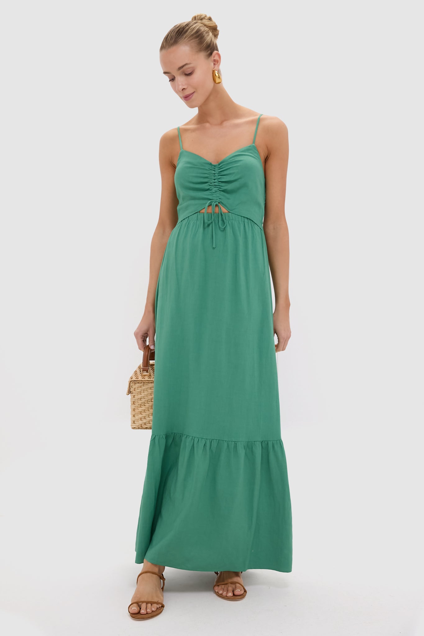 Botanical Green Winslet Maxi Dress - Flowy Summer Dress for Women, Boho Chic Floral Print, Beach Wedding & Vacation Outfit