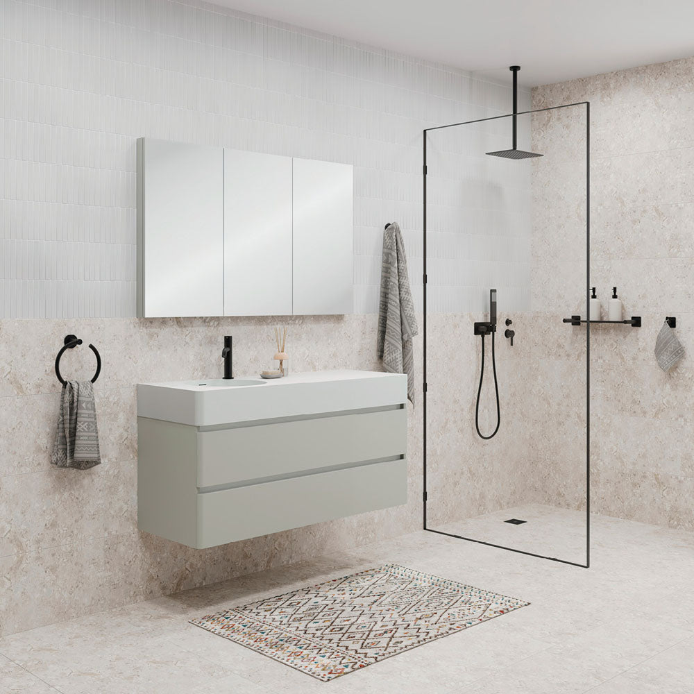 Fienza EN70WR Australian Made Encanto 700 Right Bowl Wall Hung Vanity in Stone Grey Matt Finish - Modern Bathroom Sink for Small Spaces & Contemporary Home Decor