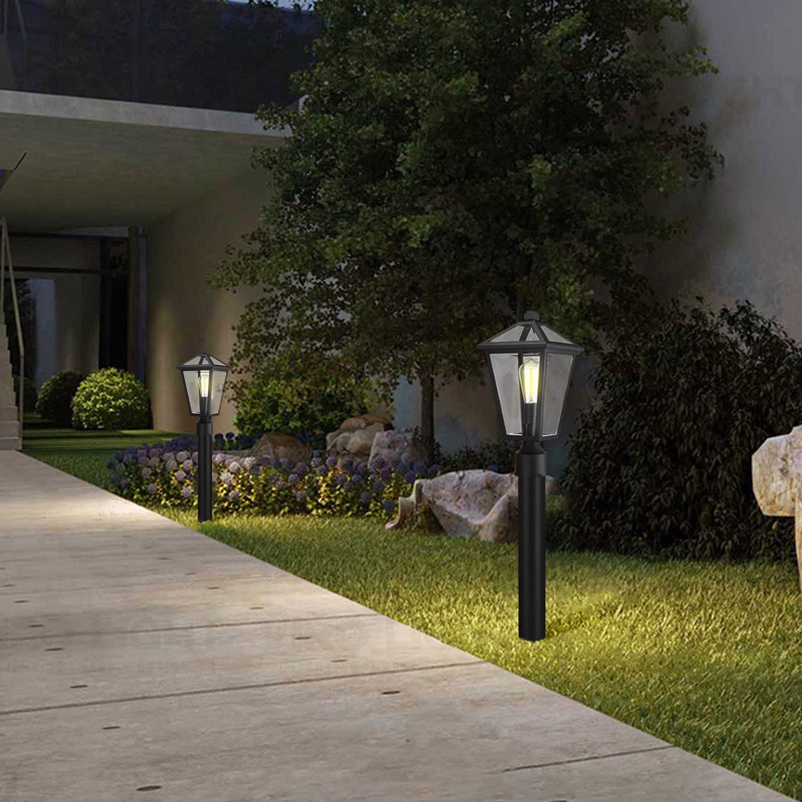 Outdoor Post Light Fixture - Black Aluminum Waterproof & Rust-Resistant Medium Size Lamp Post Lighting for Walkway, Driveway, Patio, Porch | Perfect for Garden, Yard, and Outdoor Pathway Illumination