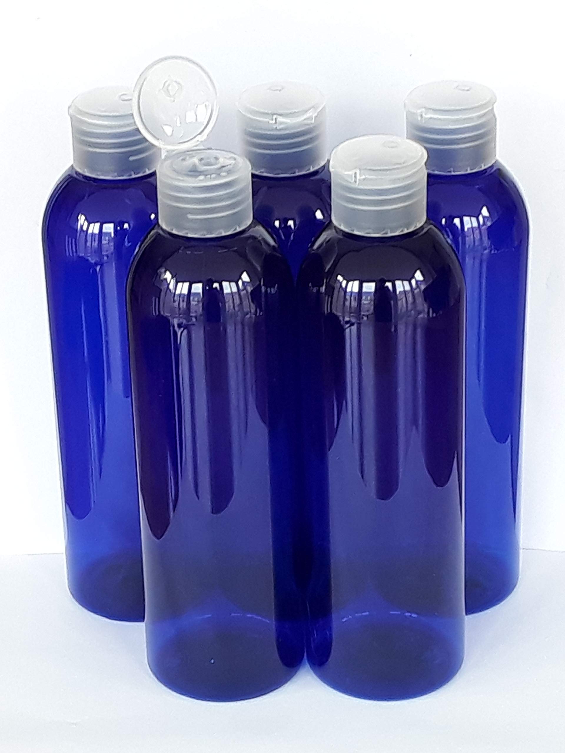 5-Pack 250ml Empty Tall Blue Plastic Bottles with Flip-Top Lid - Ideal for DIY Crafts, Essential Oils & Travel Toiletries