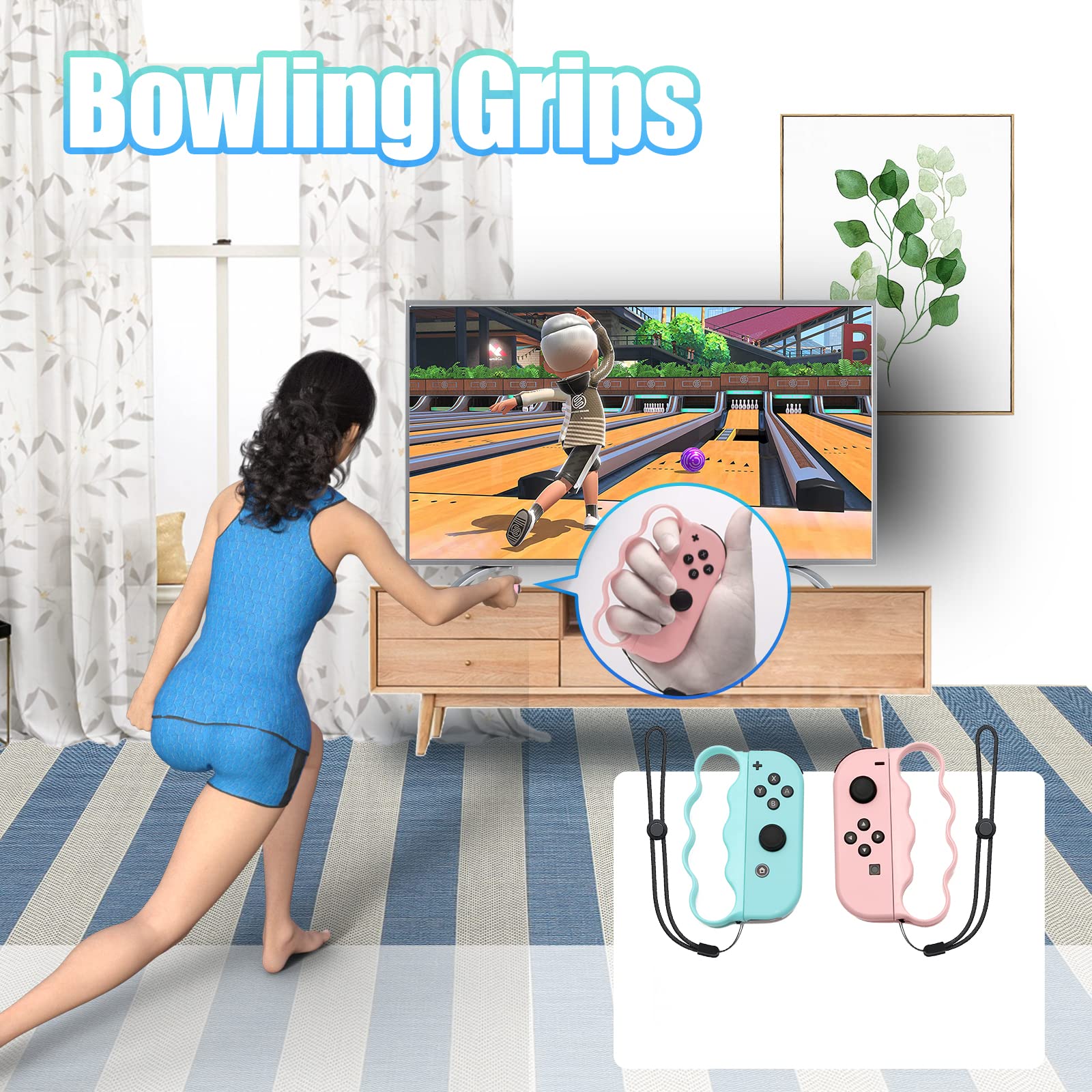 Nintendo Switch Sports Accessories Set - Leg Strap, Wrist Straps, Boxing Grips, Tennis Racket & Golf Club for Nintendo Switch (Pink/Blue) - Perfect for Fitness Gaming, VR Sports & Family Fun