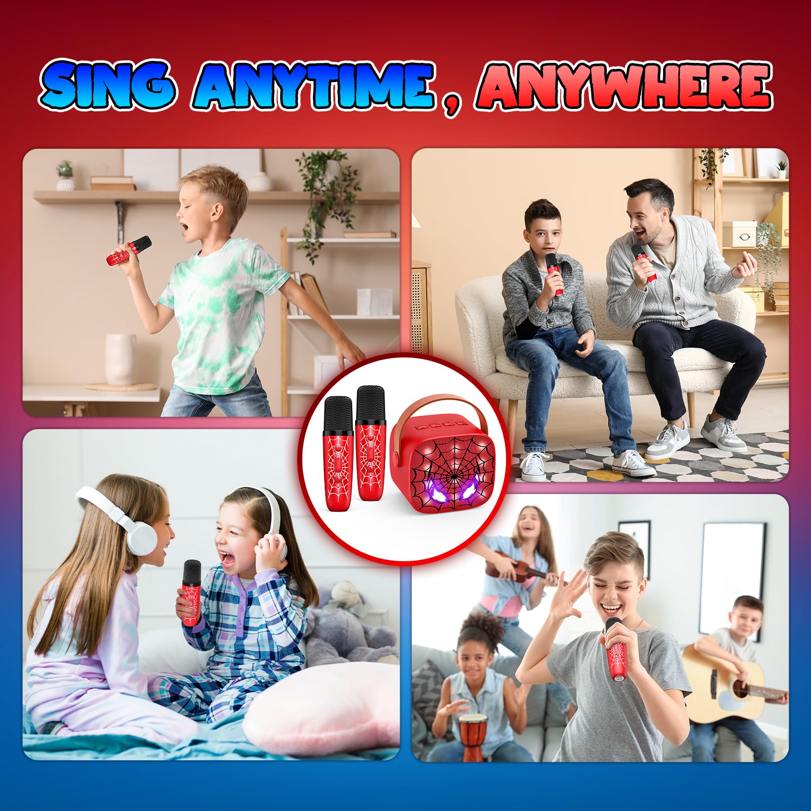 Portable Bluetooth Karaoke Machine with 2 Mics - Kids Gift for Birthday & Parties