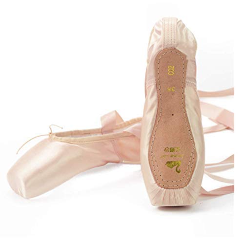 Nexete Professional Vanassa Ballet Pointe Shoes - Satin Dance Slippers with Toe Pad & Ribbon, Leather Sole, Resilient Shank for Full Pointe - Perfect for Ballet Classes, Performances, and Recitals
