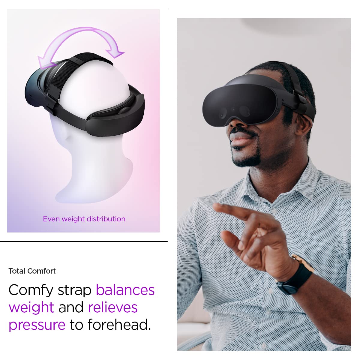 Spigen DR200 Head Strap & Silicone Fit Controller Cover for Meta Quest Pro - Comfortable VR Gaming Accessories for Extended Play Sessions
