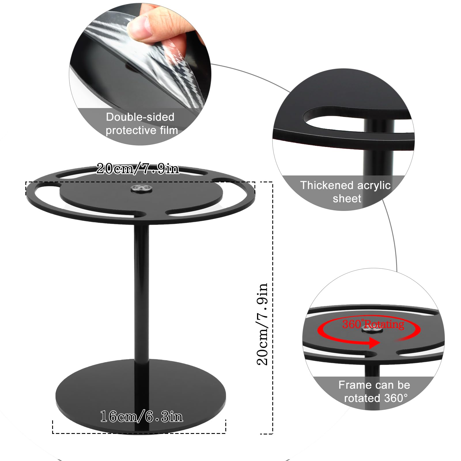 360° Rotating Acrylic Sunglasses Holder Stand - Black Eyeglass Organizer & Display Rack for Desk, Dresser, Tabletop | Perfect for Home, Office, Retail Store Eyewear Display