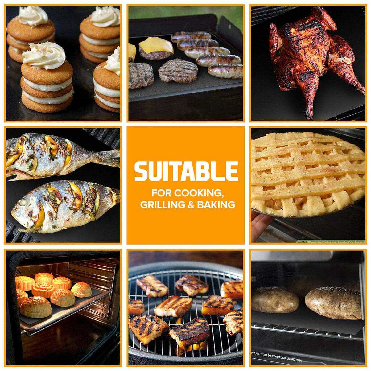 DOITOOL 8-Piece Non-Stick Silicone Baking Mat Set - Heat-Resistant Oven Liner, Grill Mat for Cooking, Roasting & Baking - Perfect for Cookies, Pastries, Pizza & BBQ (13x16 Inch)