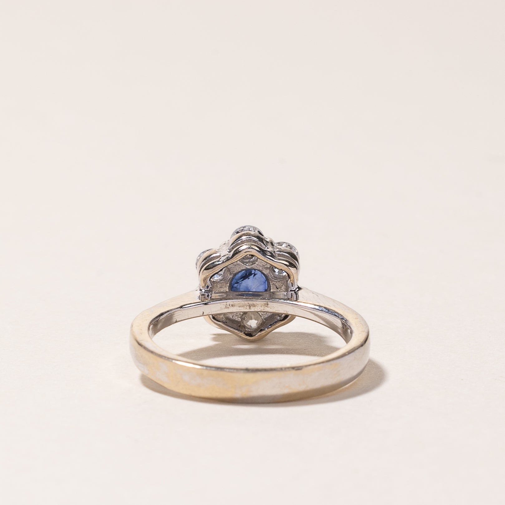 18K White Gold Blue Sapphire and Diamond Ring - 0.23ct Sapphire & 0.39ctw Diamonds - Size 3.25 - Elegant Engagement, Wedding, Anniversary Jewelry Gift for Women