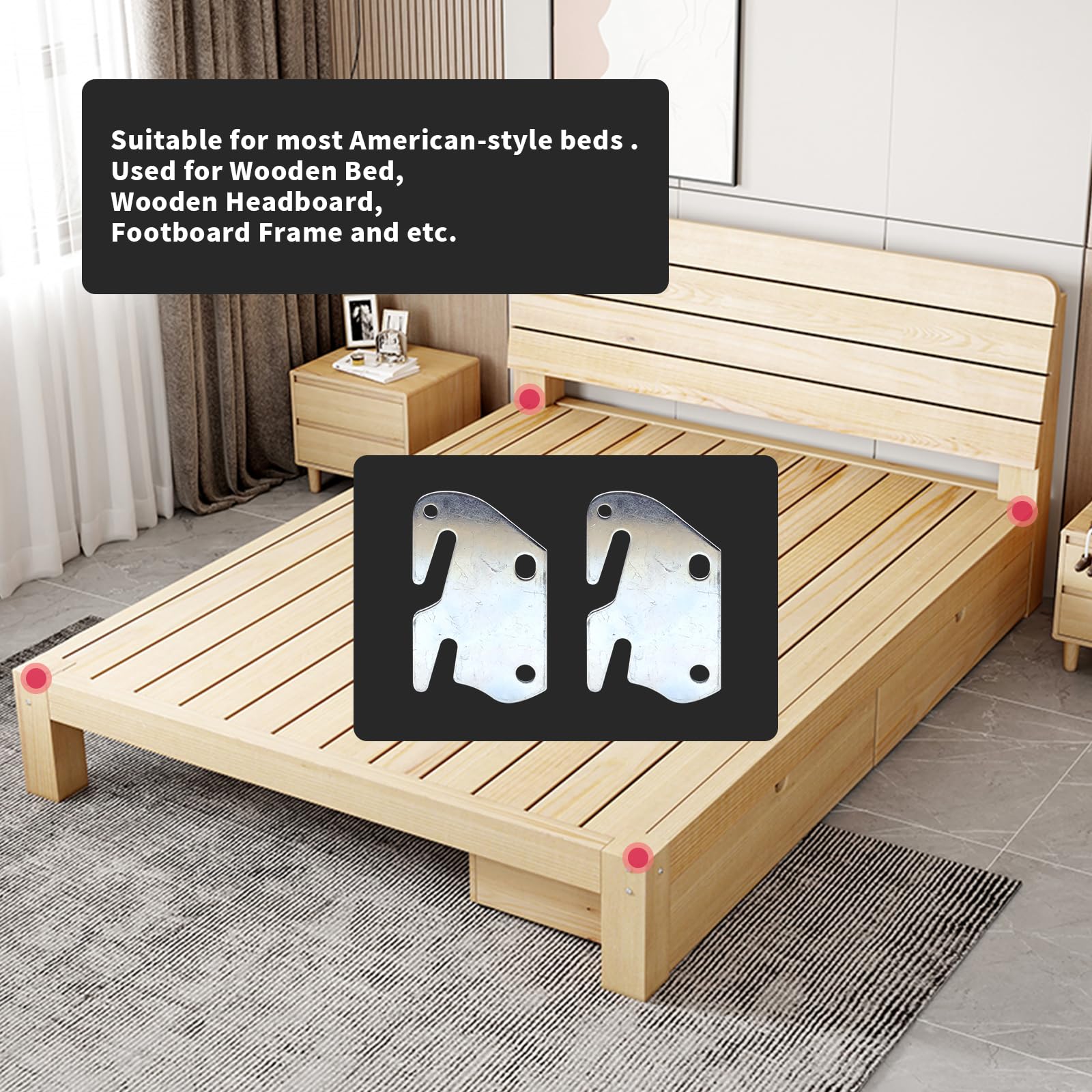 Wooden Bed Frame Brackets - Heavy Duty Bed Rail Hook Plates for Headboard & Footboard Replacement (4-Pack) - Perfect for DIY Bed Frame Repair & Reinforcement