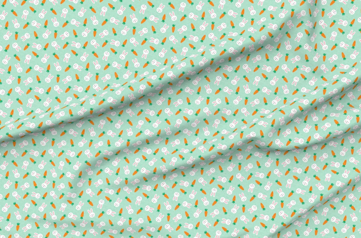 Small Scale Bunnies Mint Easter Spring Rabbit Bunny Carrot Printed Petal Signature Cotton Fabric by The Yard - Perfect for Sewing, Quilting, Apparel, Crafts & Home Decor - Easter DIY Projects, Baby Clothes, Spring Table Runners