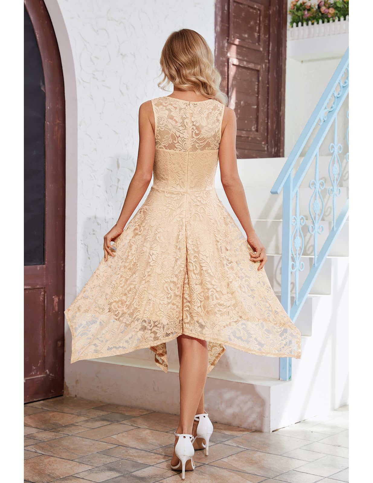 Meetjen Women's Cocktail Party Dress 2025 - Elegant Handkerchief Hem Lace Formal Gown for Wedding Guest, Bridesmaid & Prom | Perfect for Evening Galas, Black Tie Events & Special Occasions