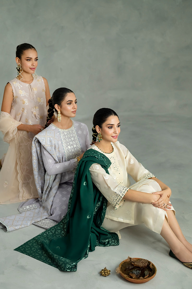 MOON BEAM 3-Piece Cotton Jacquard Suit Set for Women - Elegant Loungewear & Sleepwear for Home Comfort