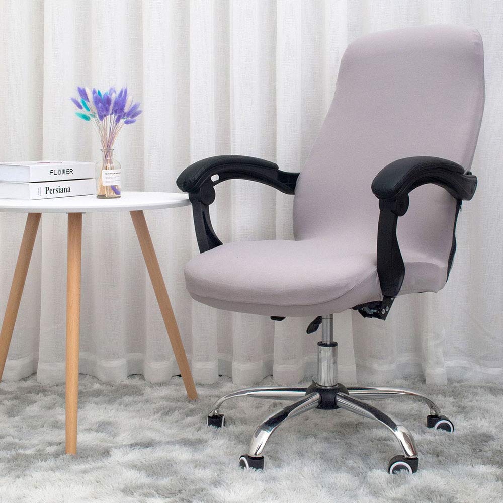Melaluxe Universal Stretch Office Chair Cover - Light Gray Desk Chair Slipcover for Computer Chairs (Size L) - Protects & Refreshes Home Office, Gaming & Workspace Furniture
