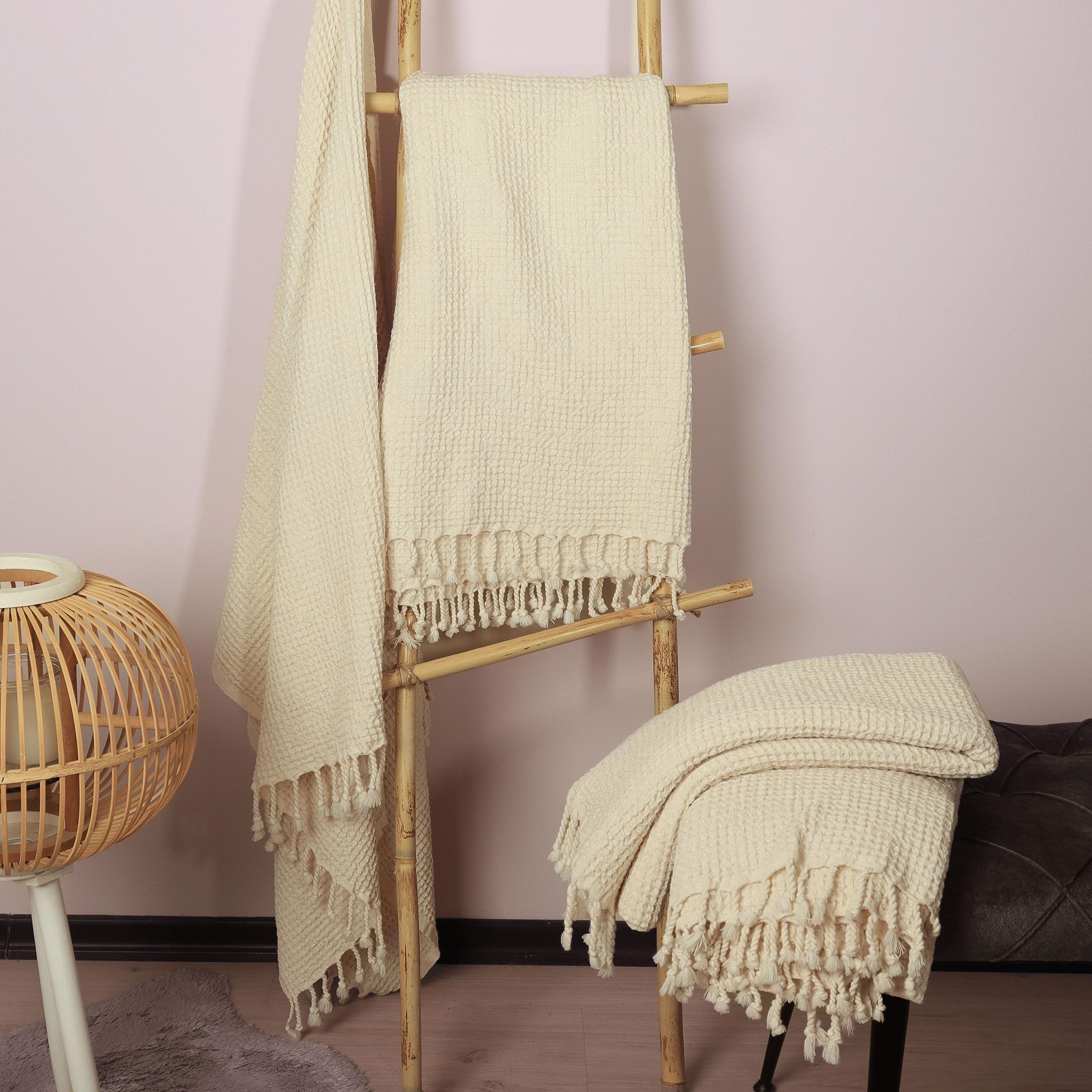 Premium Waffle Weave Turkish Beach Towels - Ultra Soft 100% Cotton, 67x33 Inches, 4-Pack (Beige) | Quick-Drying & Absorbent for Pool, Beach, Spa, Yoga & Gym Use