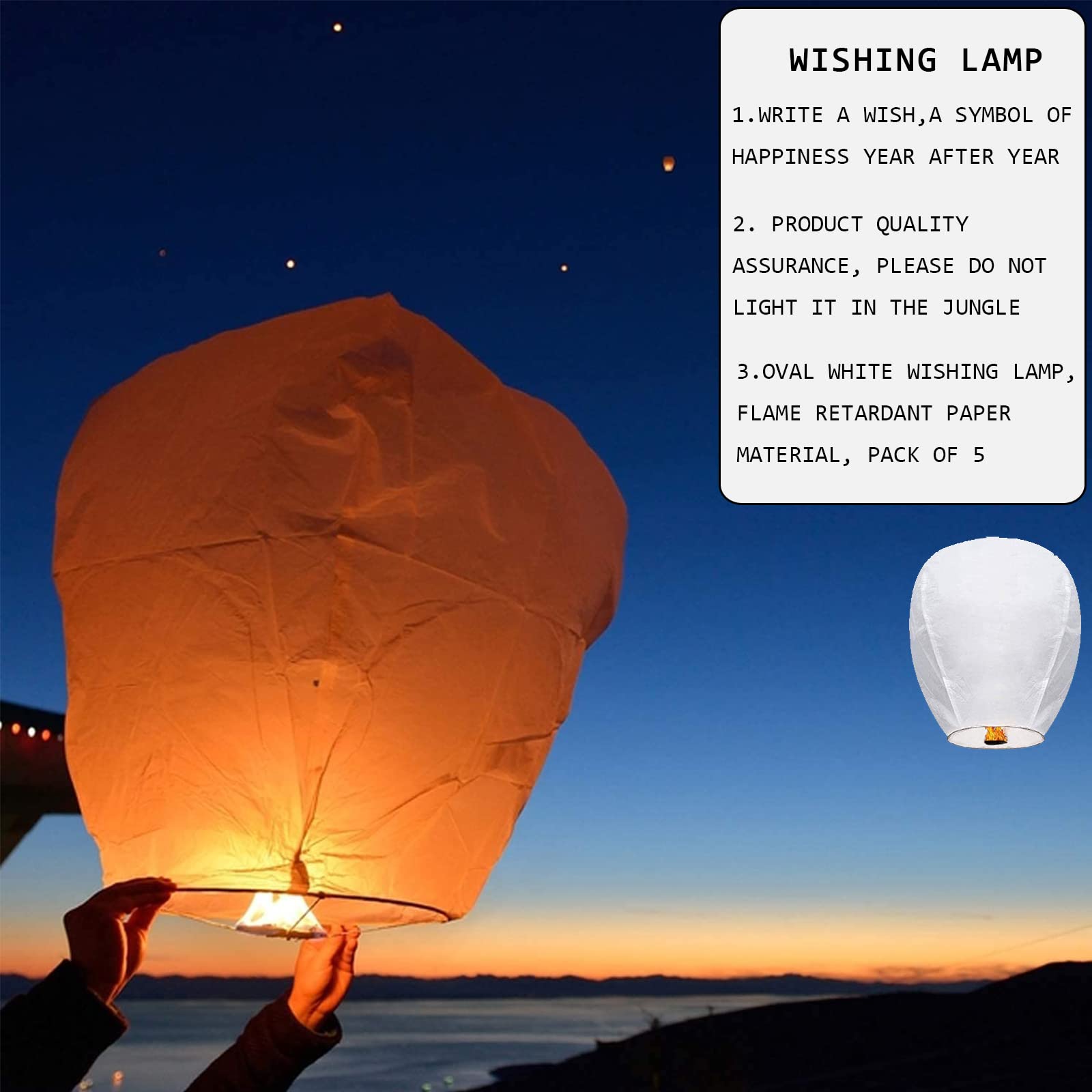 Chinese White Paper Lanterns 5-Pack - Hanging Wedding Decorations, Birthday Party & Memorial Decor, Sky Lanterns for Outdoor Celebrations & Festivals