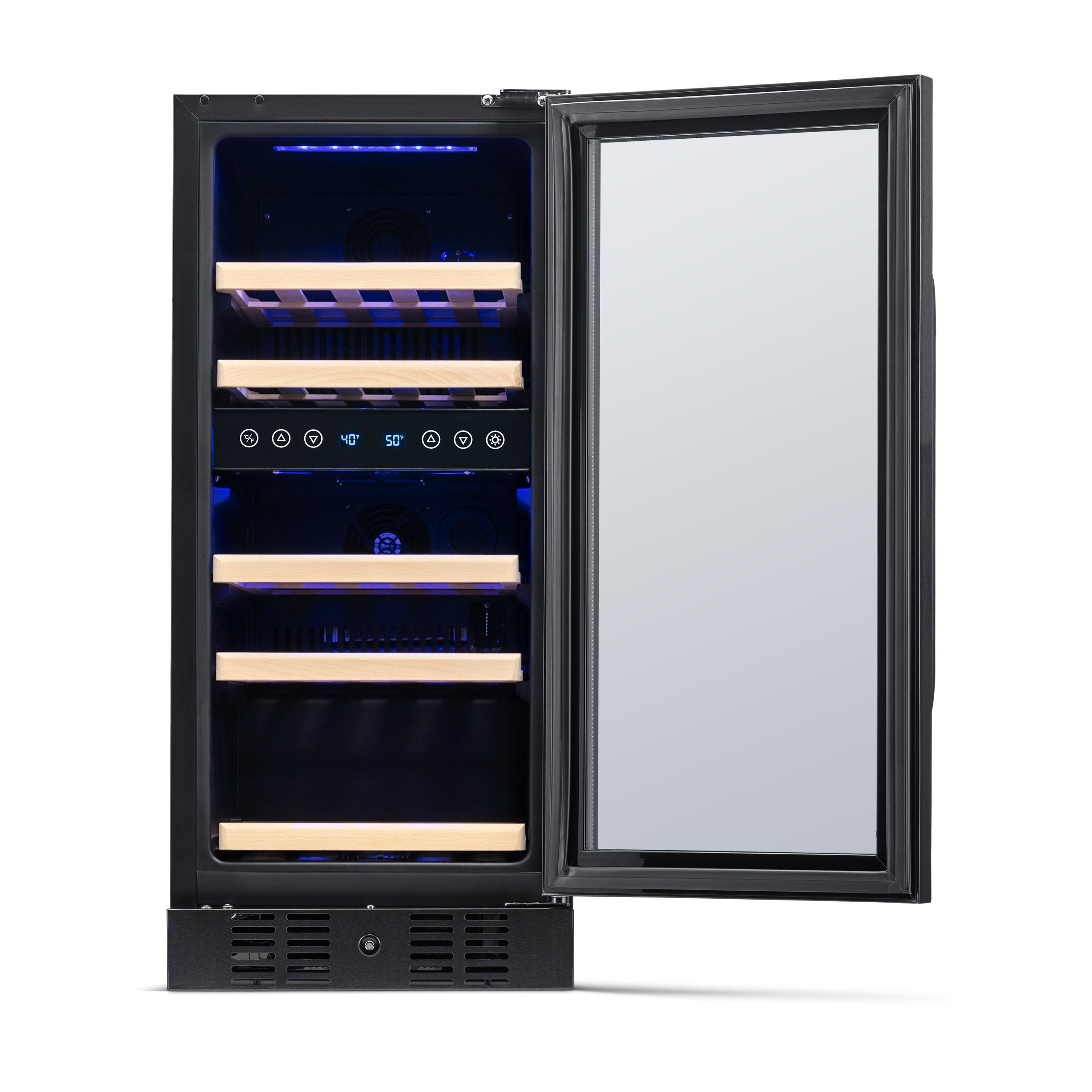 Newair® 29 Bottle 14.8 Cu. Ft. Black Built-In Dual Zone Wine Cooler Refrigerator - Perfect for Home Bars, Restaurants, and Wine Cellars