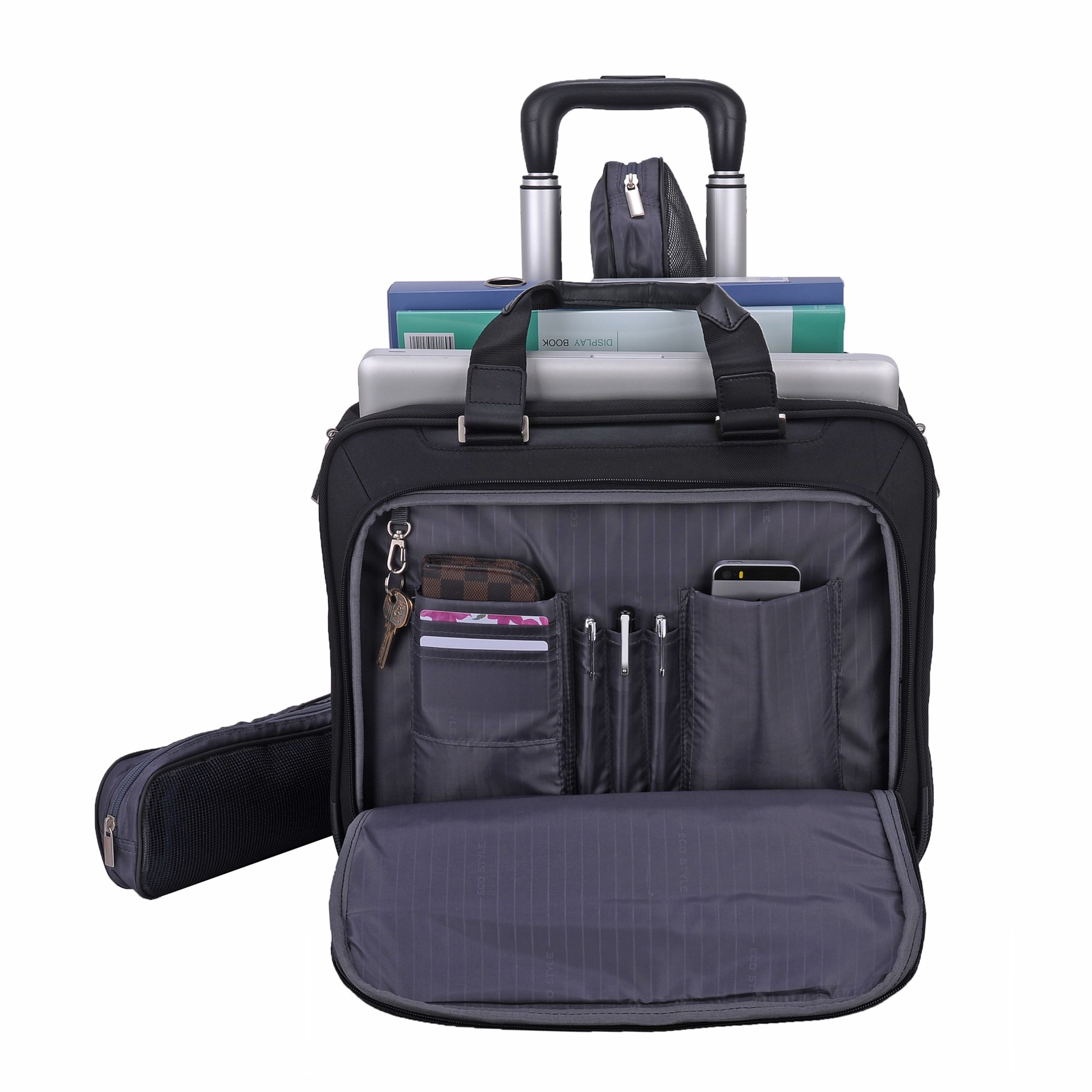EcoTrend ETEX-RC15 Executive Rolling Laptop Briefcase - 15.6 Inch Business Travel Carry-On with Wheels, Durable Black Trolley Case for Office Professionals & Airplane Commuters