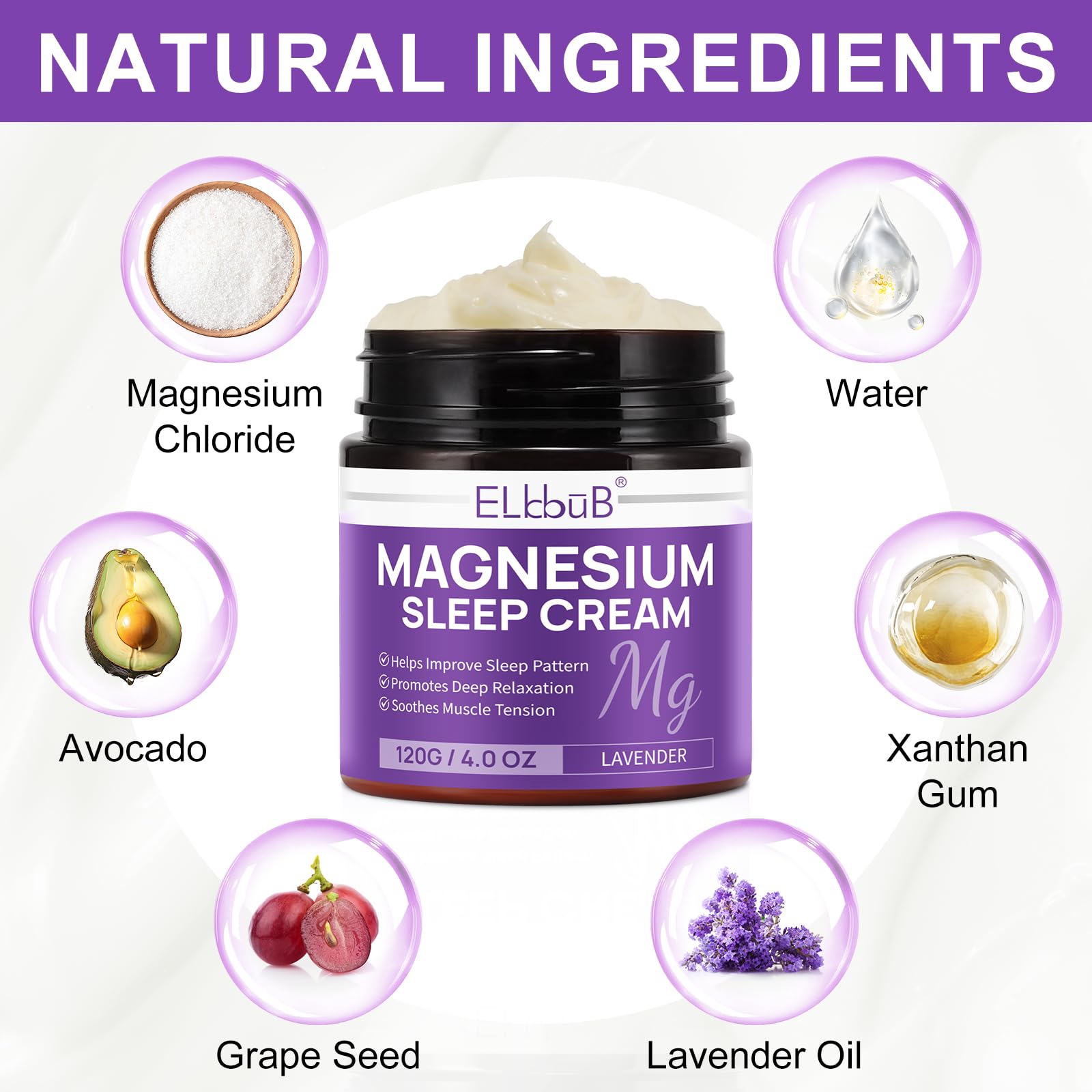 Natural Magnesium Cream for Sleep & Relaxation - Enriched with Almond Oil, Lavender & Vitamin E - Fast Absorbing Magnesium Lotion for Skin Nourishment & Muscle Recovery - Perfect for Nighttime Use, Stress Relief & Post-Workout Recovery