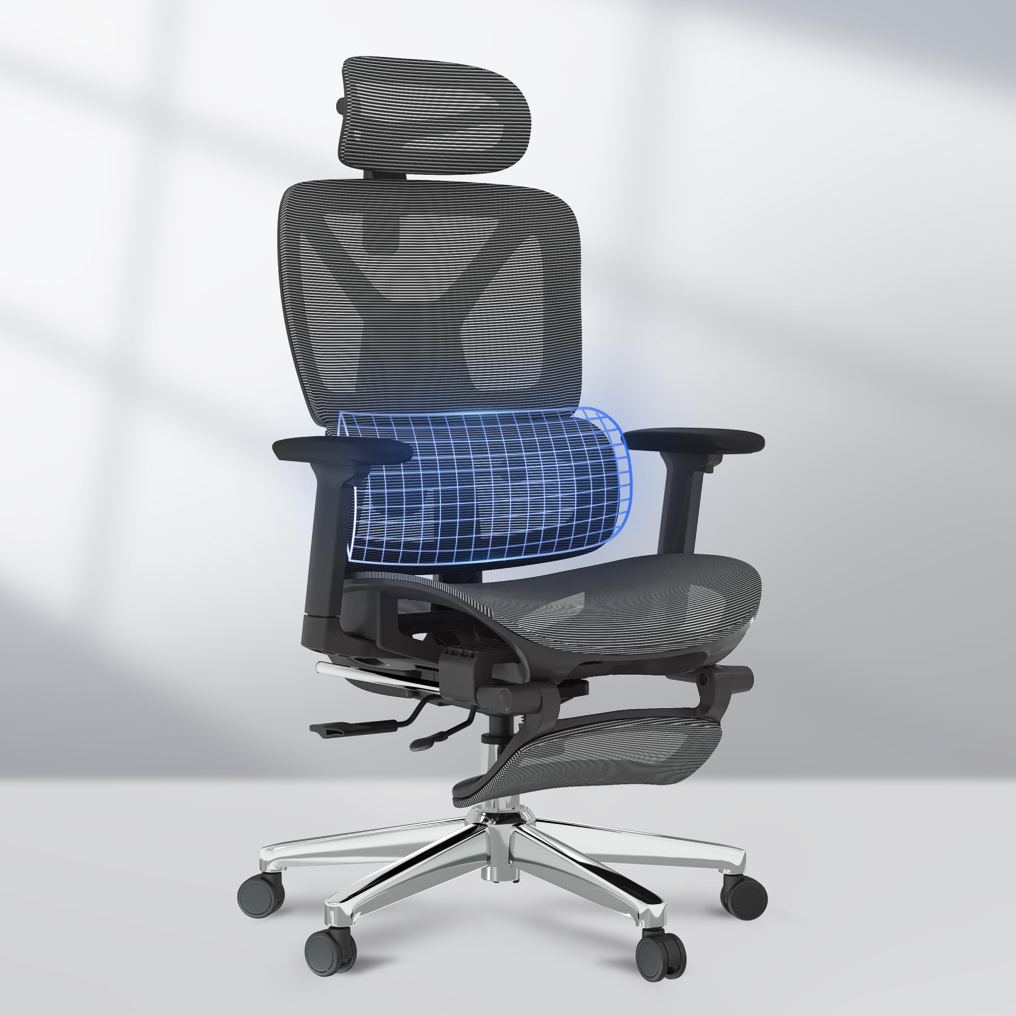 Premium Ergonomic Office Chair with Adjustable 3D Armrests & Footrest - Dynamic Lumbar Support, Recline & Tilt Function, Breathable Mesh Seat - Ideal for Home Office, Gaming & Workspaces - OC4-SD Dark Grey