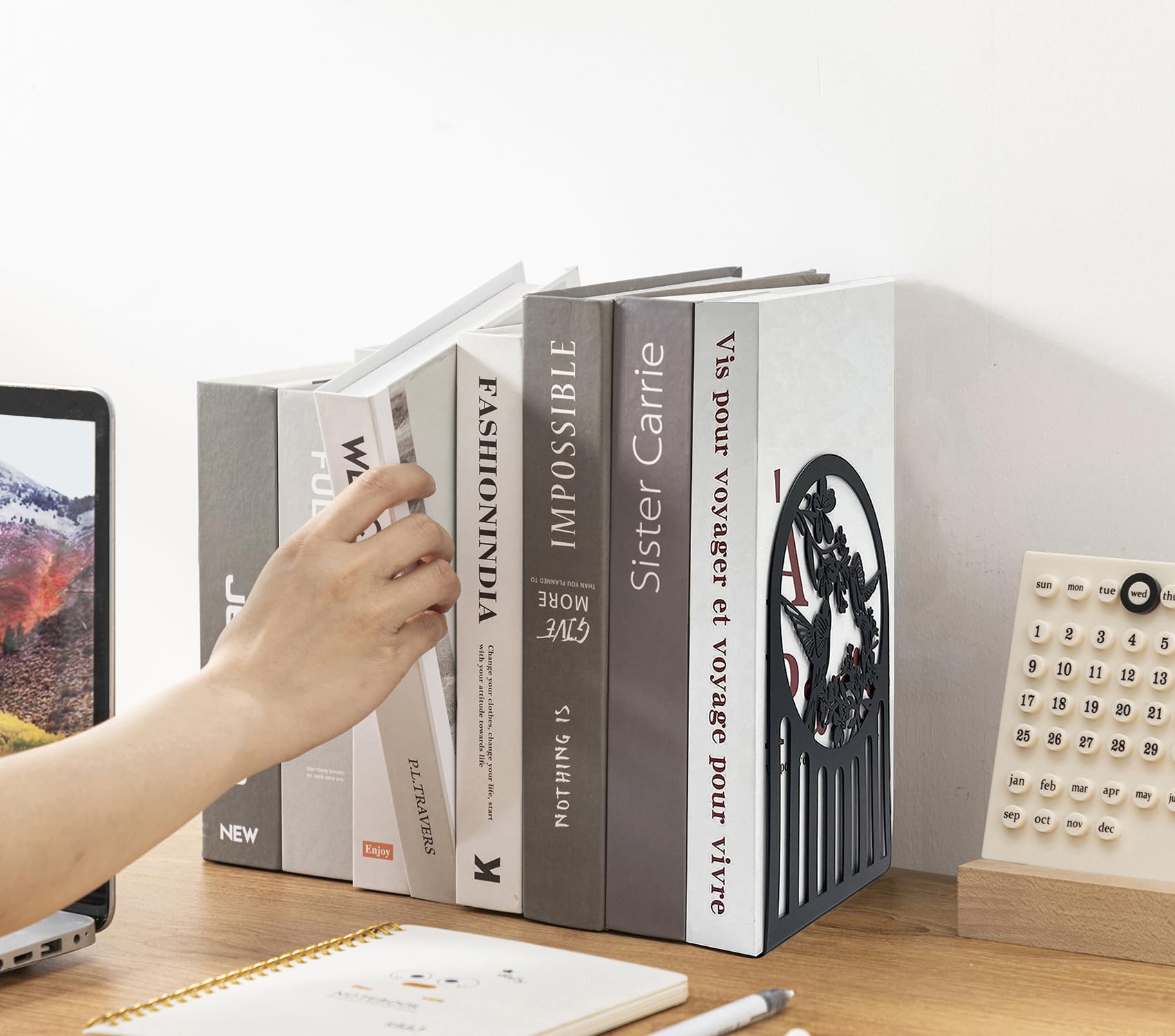 Decorative Bookends for Heavy Books - Non-Skid Shelf Holder for Office & Home