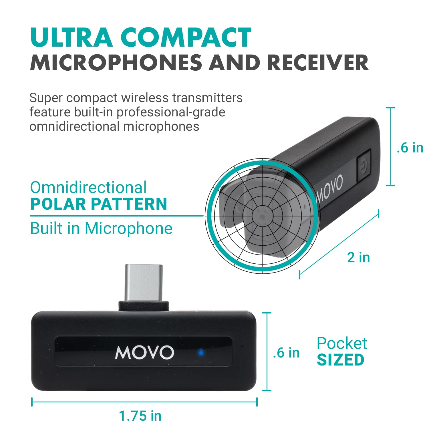 Movo Wireless Mini UC Duo Lavalier Microphone for Android - Ultra Compact Clip-On USB-C Mic with 10HR Battery & 164ft Range - Perfect for Vlogging, Interviews, Live Streaming & Content Creation