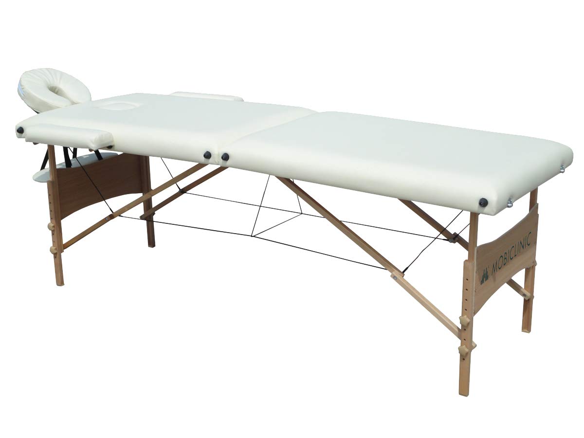 Mobiclinic® Portable Folding Massage Table - 73.23 x 23.62 Inch Adjustable Beauty Spa Bed with Headrest & Carry Bag - 330 lb Weight Capacity - Cream Wood Finish - Perfect for Professional Massage, Lash Extensions, Physiotherapy & Home Spa Treatments