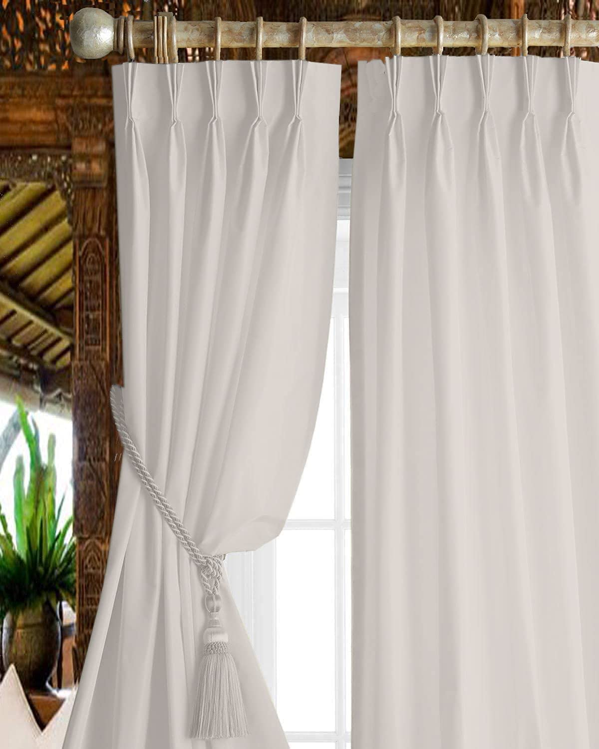 Triple Pinch Pleat Blackout Curtains 100% Room Darkening Thermal Insulated Spill Proof Machine Washable Window Panels for Bedroom Living Room (Custom Size, White) - Perfect for Home Theater, Nursery & Light Sleepers