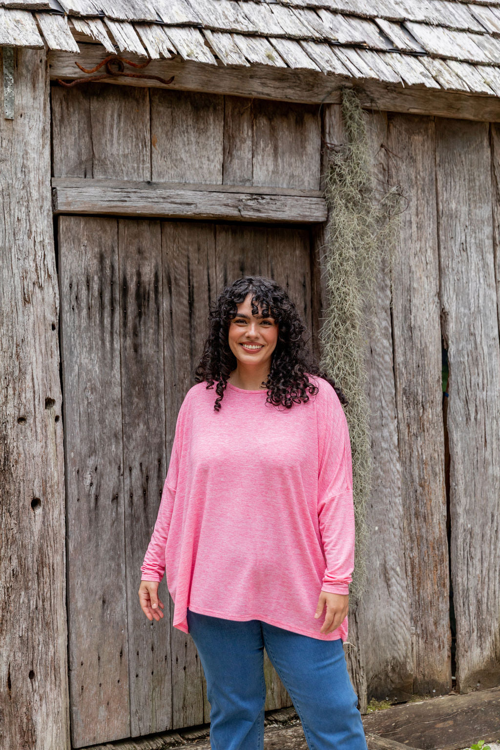 Women's Harlow Knit Top in Pink Marl - Soft Casual Sweater for Everyday Wear & Layering