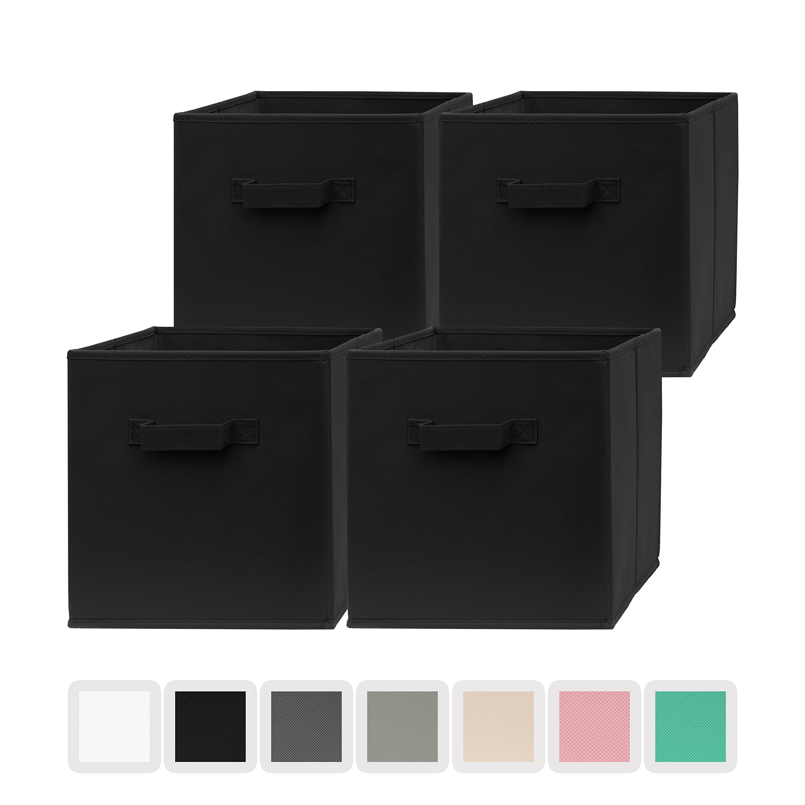 Pomatree 13x13x13 Inch Foldable Storage Cubes - 4 Pack Large Fabric Bins with Dual Handles | Sturdy Closet Organizer for Clothes, Toys & Home Organization | Perfect for Bedroom, Nursery & Playroom Storage (Black)