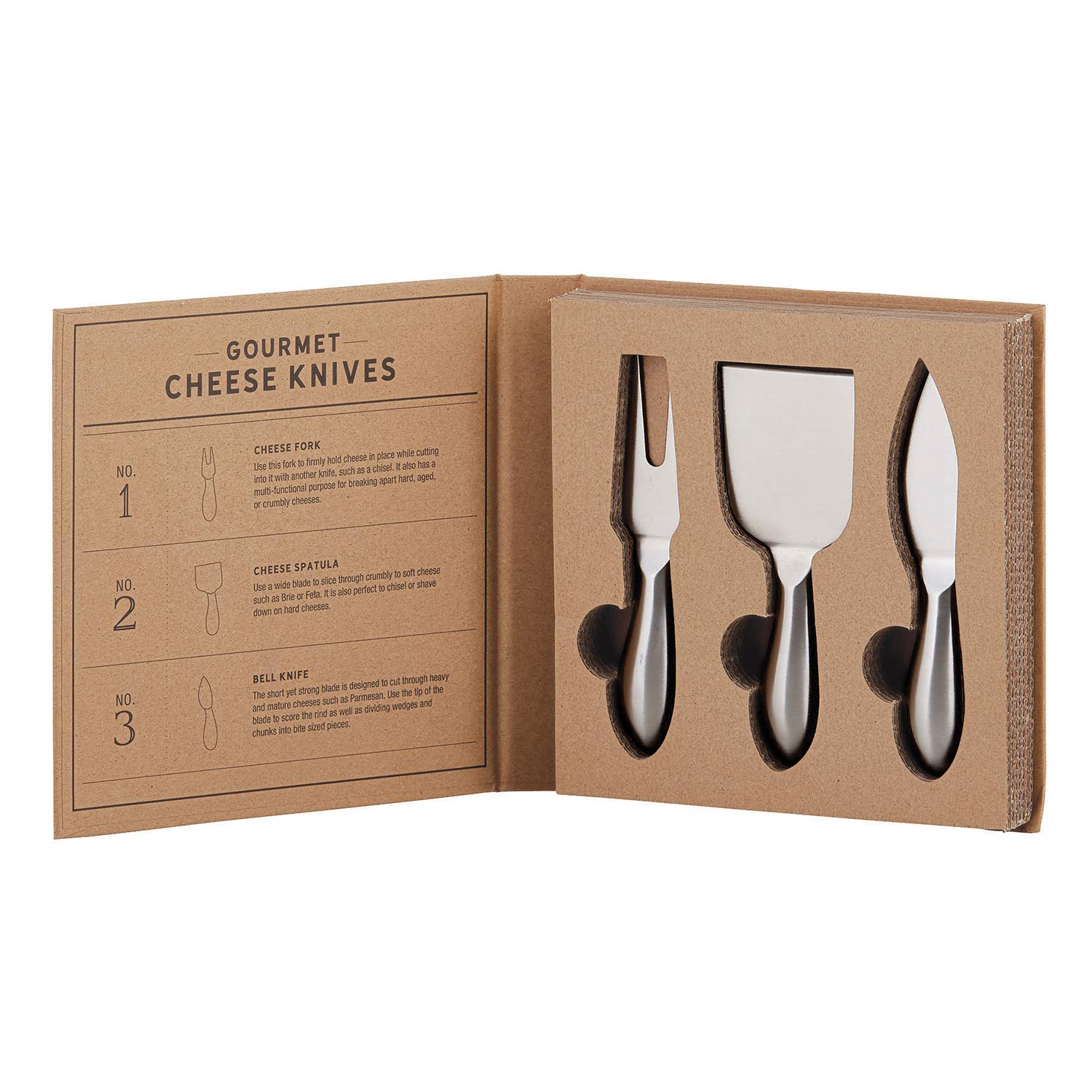 Santa Barbara Design Studio 3-Piece Gourmet Cheese Knife Set with Kraft Cardboard Gift Box - Perfect for Kitchen Essentials, Cheese Platters & Hostess Gifts