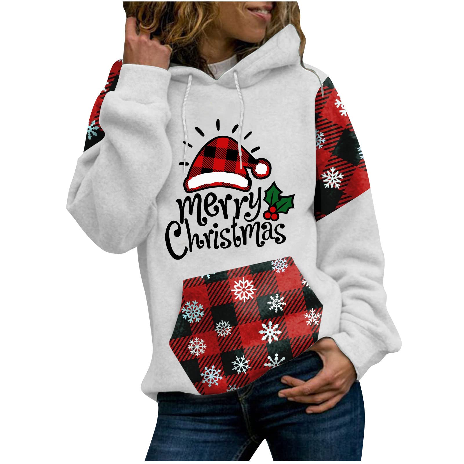 Women's Christmas Sweatshirts - Cute Cat Print Heartbeat Hoodies Long Sleeve Pullover Sweater | Casual Winter Holiday Outfit for Parties & Family Gatherings
