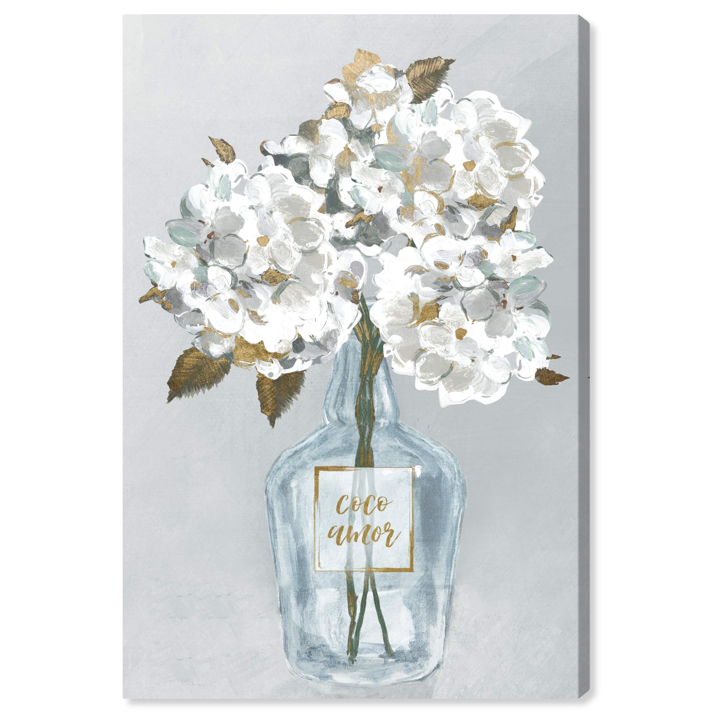 Oliver Gal Artist Co. Floral Wall Art Canvas Print 'Coco Amor Bouquet' - 30x45 Inch White & Gold Framed Home Decor - Perfect for Living Room, Bedroom & Office Wall Decoration