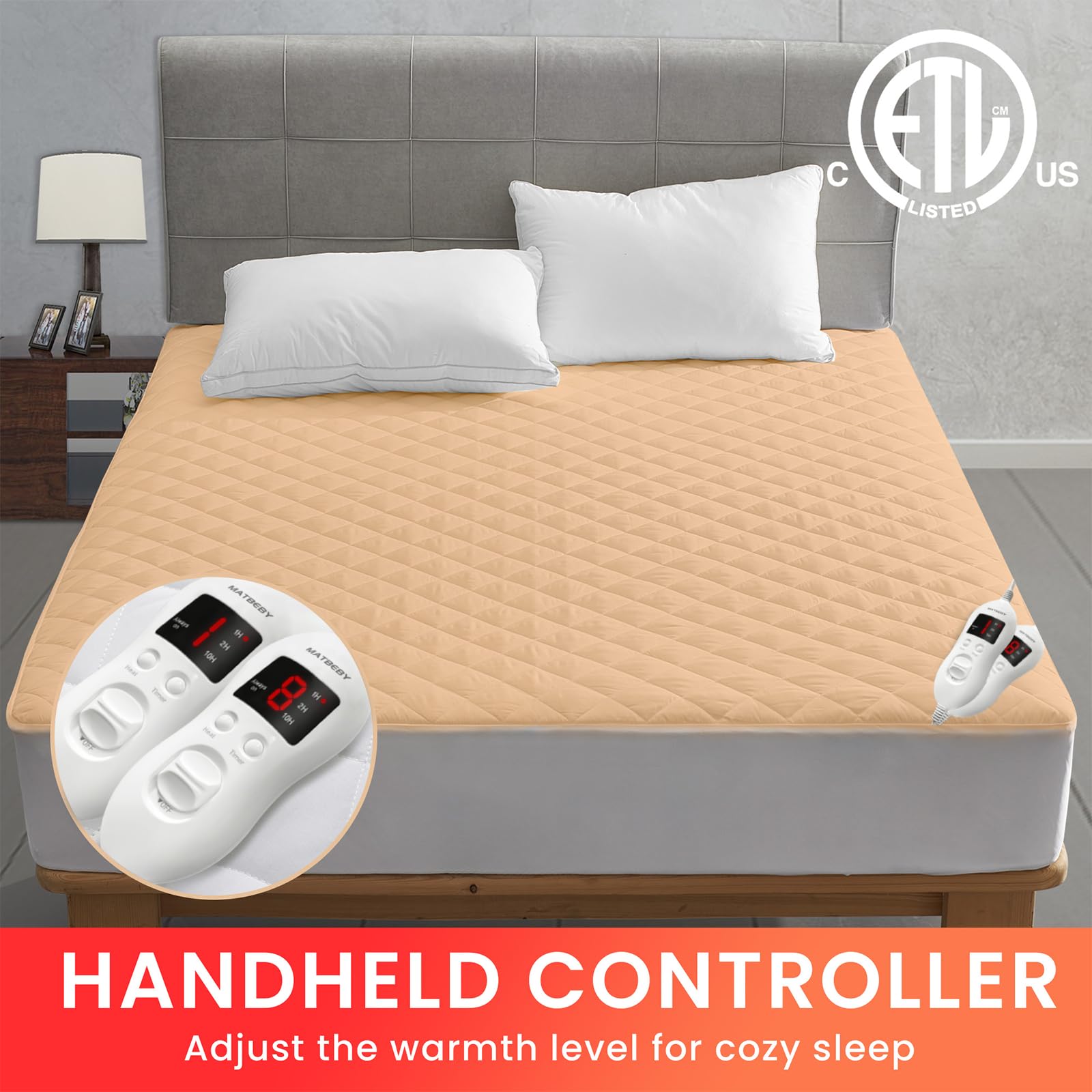 King Size Heated Mattress Pad - Dual Control Electric Bed Warmer with 8 Heating Settings & 4 Auto Shut Off | UL Certified | Deep Pocket | Machine Washable | White | Perfect for Cold Winter Nights & Arthritis Pain Relief