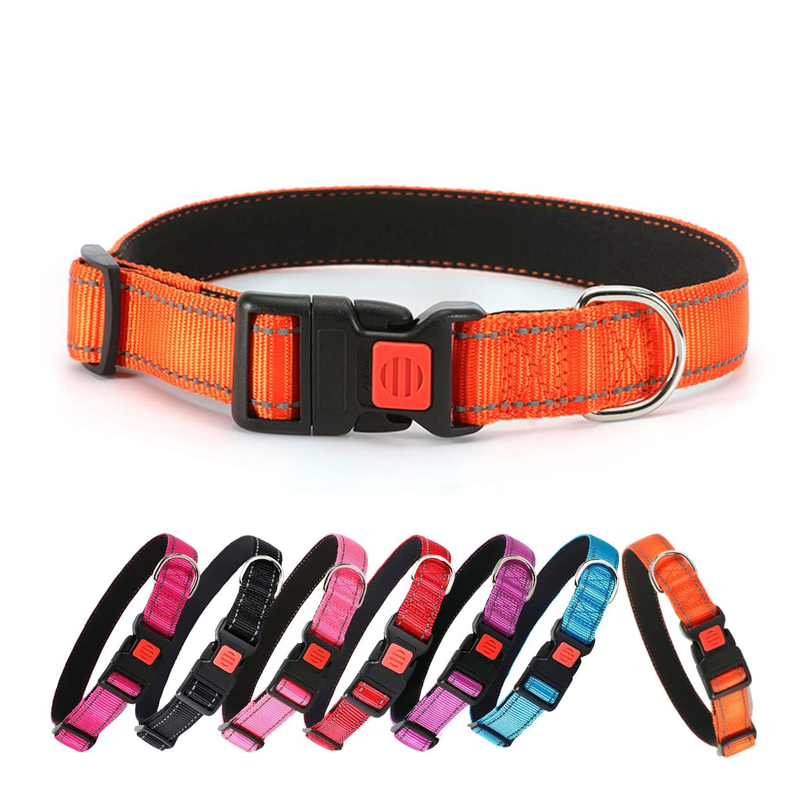Reflective Adjustable Dog Collar - Ultra Soft Breathable Neoprene Pet Collar with Quick Release Buckle for Small Medium Large Dogs - Perfect for Night Walks & Outdoor Adventures