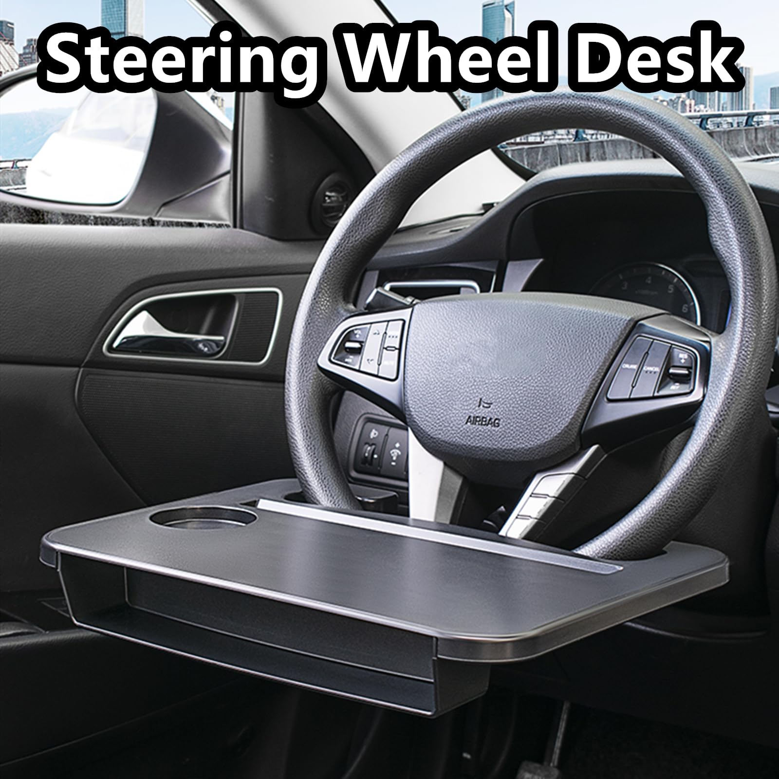 2 in 1 Car Steering Wheel Tray & Seat Gap Organizer - Multi-Purpose Laptop Mount, Food Tray & Storage Solution for Eating, Working & Road Trips - Essential Travel Car Accessories for Adults (Perfect for Commuting, Office on the Go & Long Distance Travel)