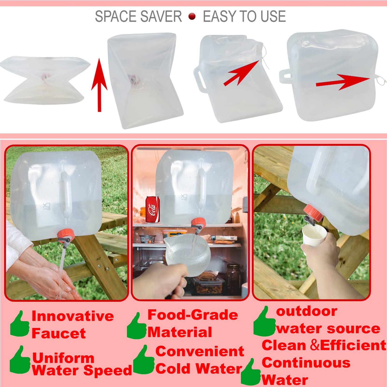 80 Gallons (15 Pcs, 5.3 Gallons Each) Collapsible Water Storage Containers - BPA Free Emergency Water Jugs with Spigot for Camping, Fishing, Hiking & Outdoor Survival Preparedness